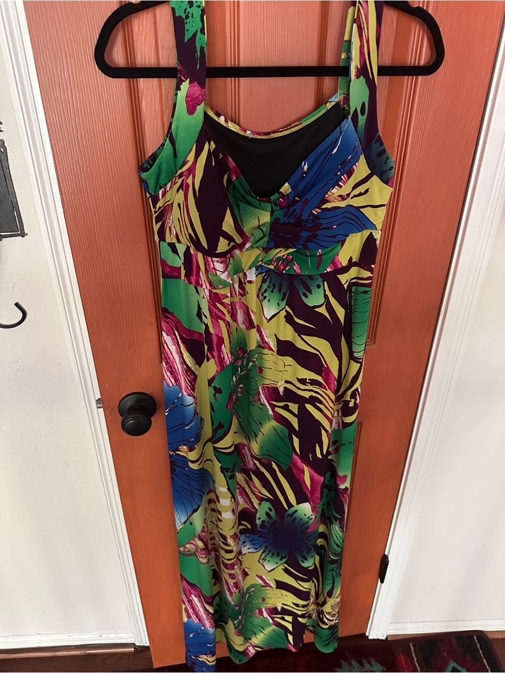 Chico's Green Floral Print Maxi Dress with Blue & Purple Accents
